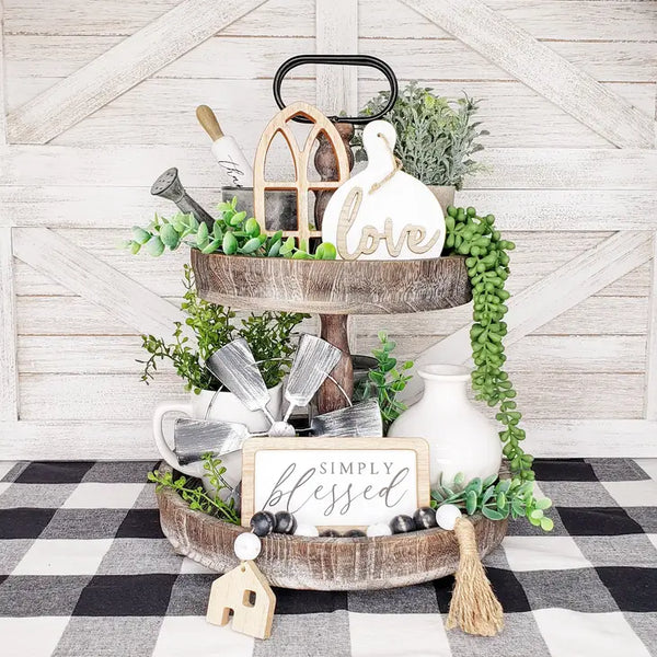 Simply Blessed Farmhouse Tiered Tray Décor Set