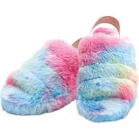 Girls M/L Rainbow Furry Slippers