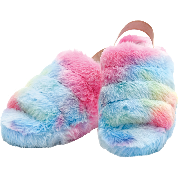 Girls M/L Rainbow Furry Slippers